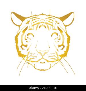 Vector goldenen Tiger Kopf, Gesicht für Retro-Logos, Embleme, Abzeichen, Etiketten Vorlage und T-Shirt vintage Design-Element. Isoliert auf weißem Hintergrund. Stock Vektor