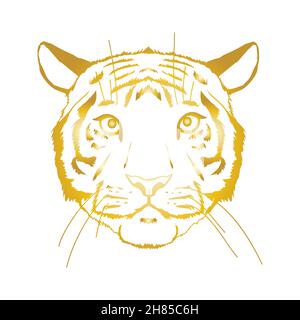 Vector goldenen Tiger Kopf, Gesicht für Retro-Logos, Embleme, Abzeichen, Etiketten Vorlage und T-Shirt vintage Design-Element. Isoliert auf weißem Hintergrund. Stock Vektor