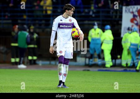 Empoli, Italien. 27th. November 2021. Dusan Vlahovic von ACF Fiorentina sieht während des Fußballspiels der Serie A zwischen dem FC Empoli und ACF Fiorentina im Carlo Castellani-Stadion in Empoli (Italien) am 27th. November 2021 niedergeschlagen aus. Foto Paolo Nucci/Insidefoto Kredit: Insidefoto srl/Alamy Live News Stockfoto