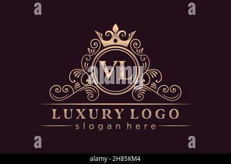 VL Initial Letter Gold kalligraphisch feminin floral handgezeichnetes heraldisches Monogramm antiker Vintage-Stil Luxus-Logo-Design Premium Stock Vektor