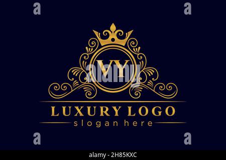 VY Initial Letter Gold kalligraphisch feminin floral handgezeichnete heraldische Monogramm antiken Vintage-Stil Luxus-Logo-Design Premium Stock Vektor