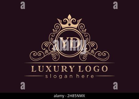 YD Initial Letter Gold kalligraphisch feminin floral handgezeichnete heraldische Monogramm antiken Vintage-Stil Luxus-Logo-Design Premium Stock Vektor