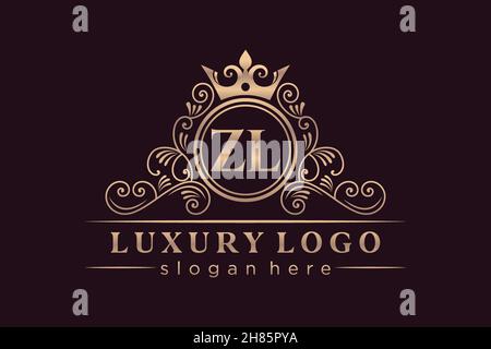 ZL Initial Letter Gold kalligraphisch feminin floral handgezeichnetes heraldisches Monogramm antiker Vintage-Stil Luxus-Logo-Design Premium Stock Vektor