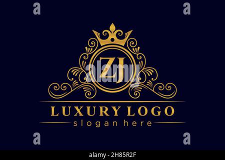 ZJ Initial Letter Gold kalligraphisch feminin floral handgezeichnetes heraldisches Monogramm antiker Vintage-Stil Luxus-Logo-Design Premium Stock Vektor