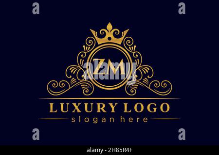 ZM Initial Letter Gold kalligraphisch feminin floral handgezeichnet heraldisch Monogramm antiker Vintage-Stil Luxus-Logo-Design Premium Stock Vektor