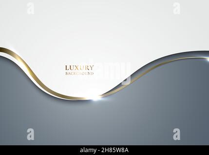 Abstrakt elegante Hintergrund weiß und grau geschwungene Form mit goldenen Linie Luxus Papier Schnitt Stil. Vektorgrafik Stock Vektor