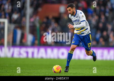 Genua, Italien. 27th. November 2021. FEDERICO CECCHERINI (Verona) während des Spiels UC Sampdoria gegen Hellas Verona FC, italienische Fußballserie A in Genua, Italien, November 27 2021 Quelle: Independent Photo Agency/Alamy Live News Stockfoto