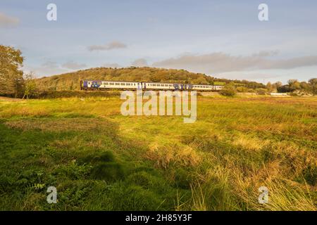 07.11.2021 Grange over Sands, Cumbria, Großbritannien. Zug von nahe nach Humphrey Head und Grange over Sands in Cumbria Stockfoto