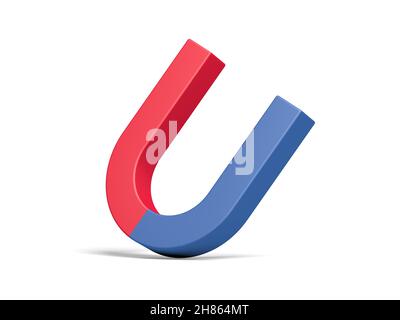 Magnet auf weißem Hintergrund isoliert. Rot und blau. 3D Abbildung. Stockfoto