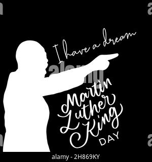 martin luther King Tag mit Silhouette auf schwarzem Hintergrund. MLK Tag Vektor-Design. Isoliertes Design Stock Vektor