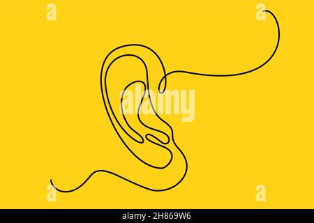 Menschliches Ohr durchgehende einzeilige Zeichnung. World Deaf Day Single Line Konzept. Minimalistische Vektorgrafik. Stock Vektor