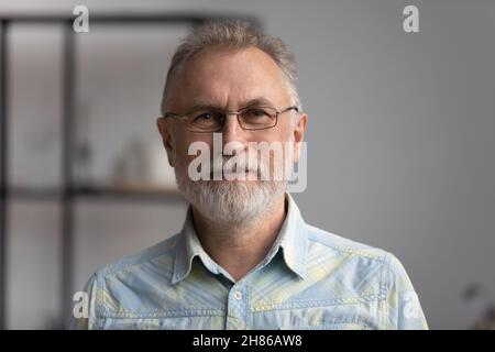 Happy Senior grauhaarige 60s Mann mit Bart Kopf Schuss Stockfoto