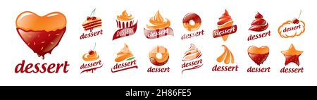 Eine Reihe von Vektor-Dessert-Logos auf weißem Hintergrund Stock Vektor