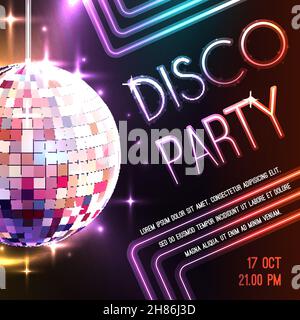 Disco Tanz Party Poster mit Glaskugel Dekoration Vektor Illustration Stock Vektor