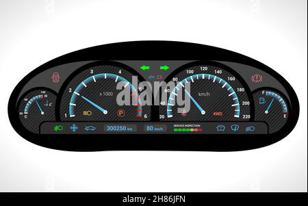 Auto Armaturenbrett Auto Tachometer Panel isoliert auf weißem Hintergrund Vektor Abbildung Stock Vektor