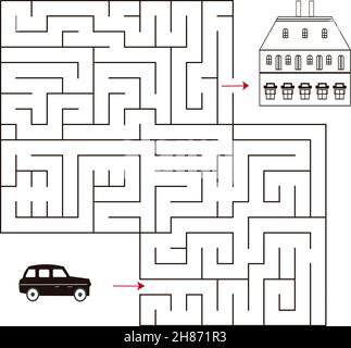 Labyrinth-Spiel für Kinder. Finden Sie den richtigen Weg nach Hause. Educational ein mathematisches Logik-Spiel. Stock Vektor