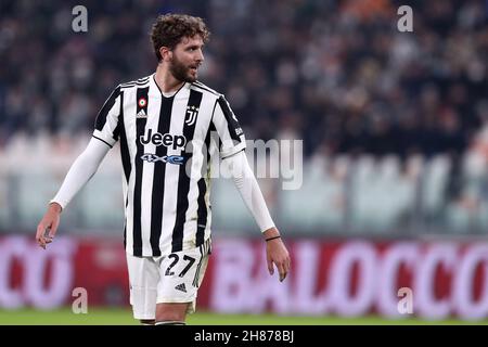 Manuel Locatelli von Juventus FC sieht während des Serie-A-Spiels zwischen Juventus FC und Atalanta BC aus Stockfoto