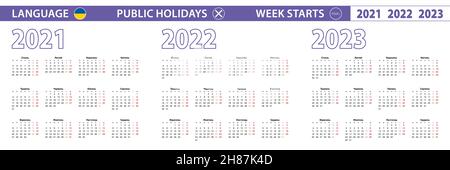 Einfache Kalendervorlage in Ukrainisch für 2021, 2022, 2023 Jahre. Die Woche beginnt ab Montag. Vektorgrafik. Stock Vektor