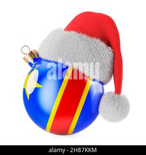 Weihnachtsball mit kongolesischer Flagge der Demokratischen Republik und Weihnachtsmannhut. Weihnachten und Neujahr in der Demokratischen Republik Kongo, Konzept. 3D RE Stockfoto