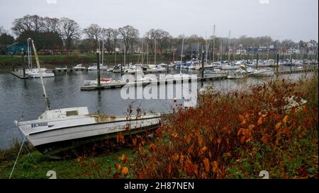 Segelhafen, Saint-Valery-sur-Somme, Somme, Hauts-de-France, Picardie, Nordwestfrankreich Stockfoto