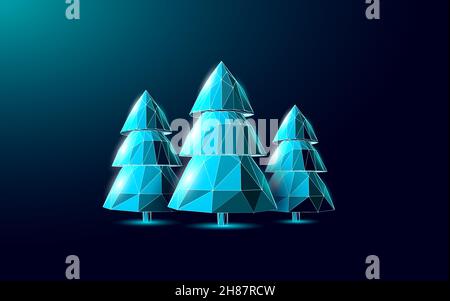 Fröhliche Weihnachtsbaum 3D-Objekt. Urlaub Grußkarte Dekoration Weihnachtsbaum Silhouette Konzept. Tannenholz Holz Design dunkel Neon Vektor Stock Vektor