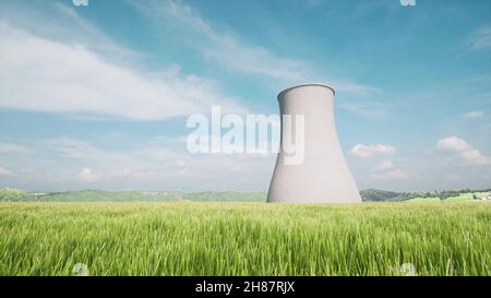 Kernkraftwerke Station ECO Natur Techno Landschaft Atomenergie 3D Render Stockfoto