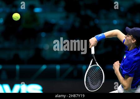 Jannik Sinnerin (Italien) während des Spiels gegen Daniel Elahi Galan (Kolumbien) während des Davis-Cup-Finals 2021 - Italien gegen Kolumbien, Tennis Internationals in Turin, Italien, November 27 2021 Stockfoto