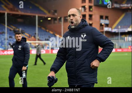 Genua, Italien. 27th. November 2021. Igor Tudor Cheftrainer des FC Hellas Verona während des Spiels der Serie A 2021/22 zwischen UC Sampdoria und dem FC Hellas Verona im Ferraris-Stadion am 27. November 2021 in Genua, Italien Foto ReporterTorino Credit: Independent Photo Agency/Alamy Live News Stockfoto