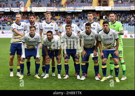 Team von Hellas Verona FC während der Serie A 2021/22 Spiel zwischen UC Sampdoria und Hellas Verona FC im Ferraris Stadium am 27. November 2021 in Genua, Stockfoto