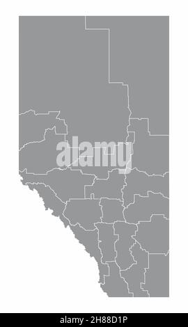 Verwaltungskarte der Provinz Alberta, isoliert auf weißem Hintergrund, Kanada Stock Vektor