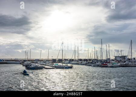 Helsingborg: marina, Ruderboot in , Skane län, Scania, Schonen, Schweden Stockfoto