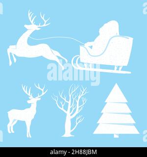 Fünf fröhliche weihnachts-Set-Silhouetten Stock Vektor