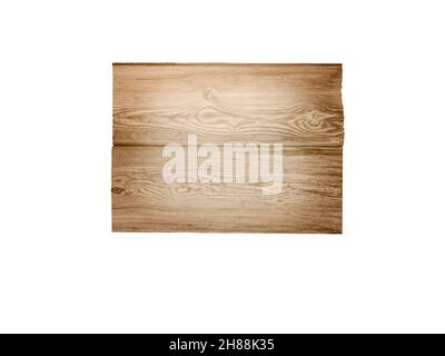 Holzschild isoliert auf Weiß. Dunkle rechteckige Plakatwand aus verwitterten Dielen. Stockfoto