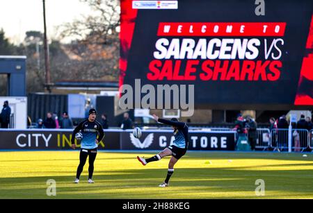 London, Großbritannien. 28th. November 2021. StoneX Stadium ist bereit für das Gallagher Premiership Rugby-Spiel zwischen Saracens und Sale Sharks im StoneX Stadium, London, England am 28. November 2021. Foto von Phil Hutchinson. Nur zur redaktionellen Verwendung, Lizenz für kommerzielle Nutzung erforderlich. Keine Verwendung bei Wetten, Spielen oder Veröffentlichungen einzelner Clubs/Vereine/Spieler. Kredit: UK Sports Pics Ltd/Alamy Live Nachrichten Stockfoto