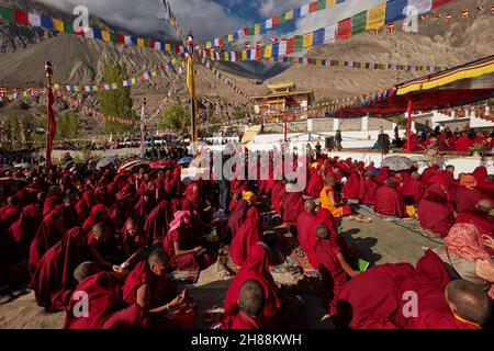 Disket, Nubra Valley.Indien.13. Juli 2017. Seine Heiligkeit, der Dalai Lama, 14, hat drei Tage lang über Kamalashilas „Phasen der Meditation“ gelehrt. Stockfoto