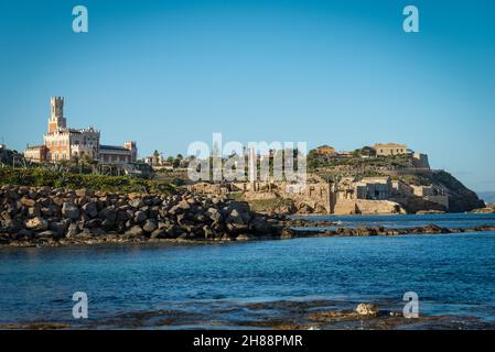 Küste von Portopalo di Capo Passero Dorf, der extreme Südosten der Insel Sizilien. Provinz Siracusa, Italien, Europa. Stockfoto