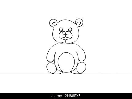 Eine Linie Zeichnung Teddybär. Durchgehende Linie Vektordarstellung isoliert auf weißem Hintergrund. Stock Vektor