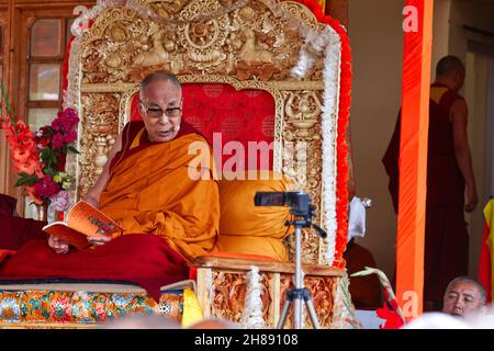 Disket, Nubra Valley.Indien.13. Juli 2017. Seine Heiligkeit, der Dalai Lama, 14, hat drei Tage lang über Kamalashilas „Phasen der Meditation“ gelehrt. Stockfoto