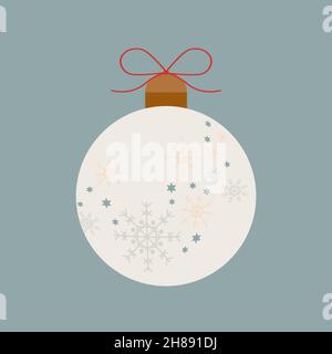 Design von Weihnachtsspielzeug für den Baum. Flaches Vektor-Design von Neujahr Dekorationen. Weiße Kugel mit bunten Schneeflocken. Stock Vektor