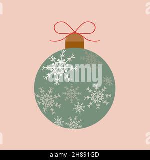 Design von Weihnachtsspielzeug für den Baum. Flaches Vektor-Design von Neujahr Dekorationen. Weiße Kugel mit bunten Schneeflocken. Stock Vektor