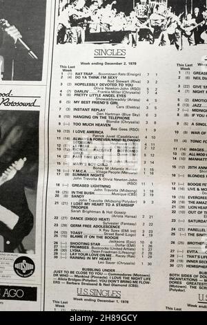 Singles Charts aus der NME-Ausgabe 1978 Stockfoto