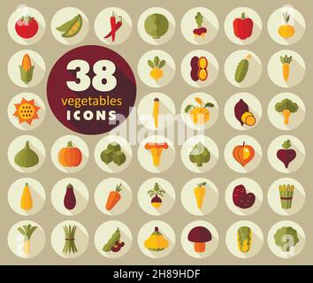 Gemüse flach Symbole gesetzt. Vektorgrafik eps 10 Stock Vektor