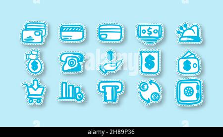 Online-Shop Doodle Art Aufkleber Vektor Illustration isoliert Hintergrund Stock Vektor