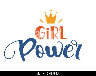 Girl Power, Schriftzug mit Krone-Symbol. Logo, Icon, Label für Ihr Design. Motivationsschrift für Frauen. Handgezeichnete Vektorbeschriftung für Tasche, Aufkleber, t Stock Vektor