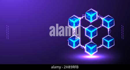 würfel, Blockkette polygonale Low-Poly Drahtmodell Hintergrund Vektorgrafik Stock Vektor