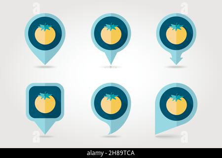 Tomate Mapping Pins Symbole mit langen Schatten, eps 10 Stock Vektor