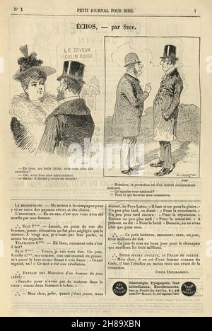 Seite aus der französischen Comic-Zeitung Cartoon, Petit Journal Pour Rire, 1897. Mann und Frau im Moulin Rouge Stockfoto