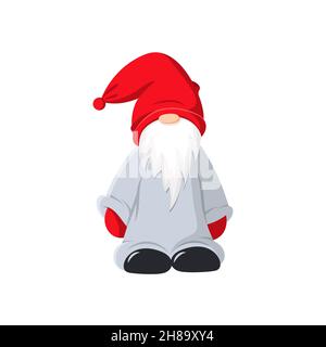 Ein süßer bärtiger Zwerg in einem roten Hut. Vektor-isoliertes Clipart. Stock Vektor
