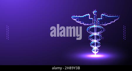 Caduceus, medizinisches Drahtmodell mit niedrigem Poly, polygonale Design-Vektor-Illustration Stock Vektor