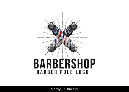 Jahrgang Hand gezeichnet gekreuzt Barber pole Logo Design Inspiration Stock Vektor